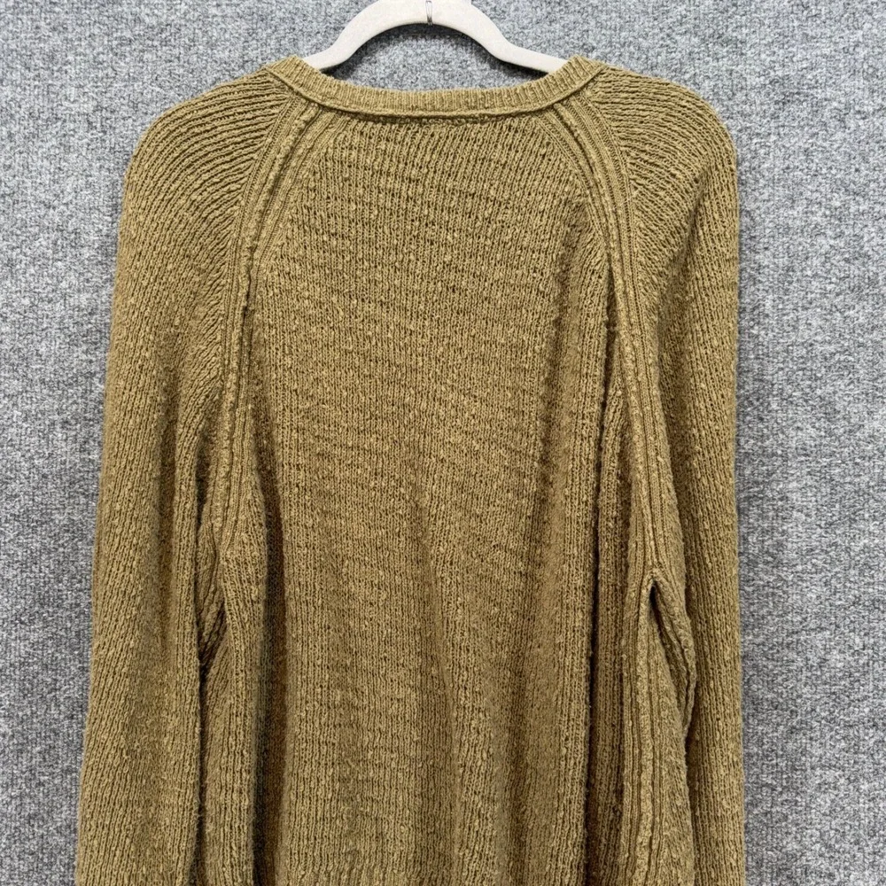 Free People Sweater Womens Medium Green V-Neck Chunky Knit Oversized Boho